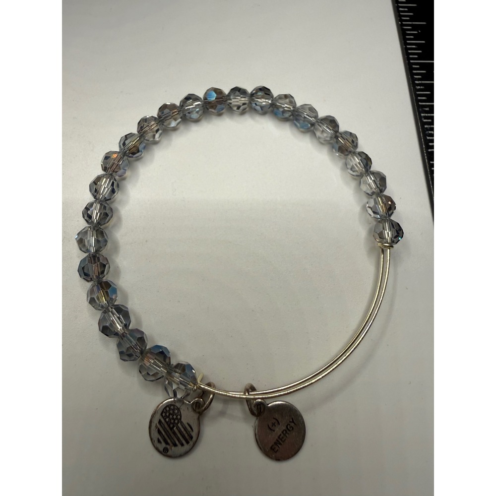 Alex and Ani Beaded Expandable Bangle Bracelet Iridescent Grey (+) Energy Silver